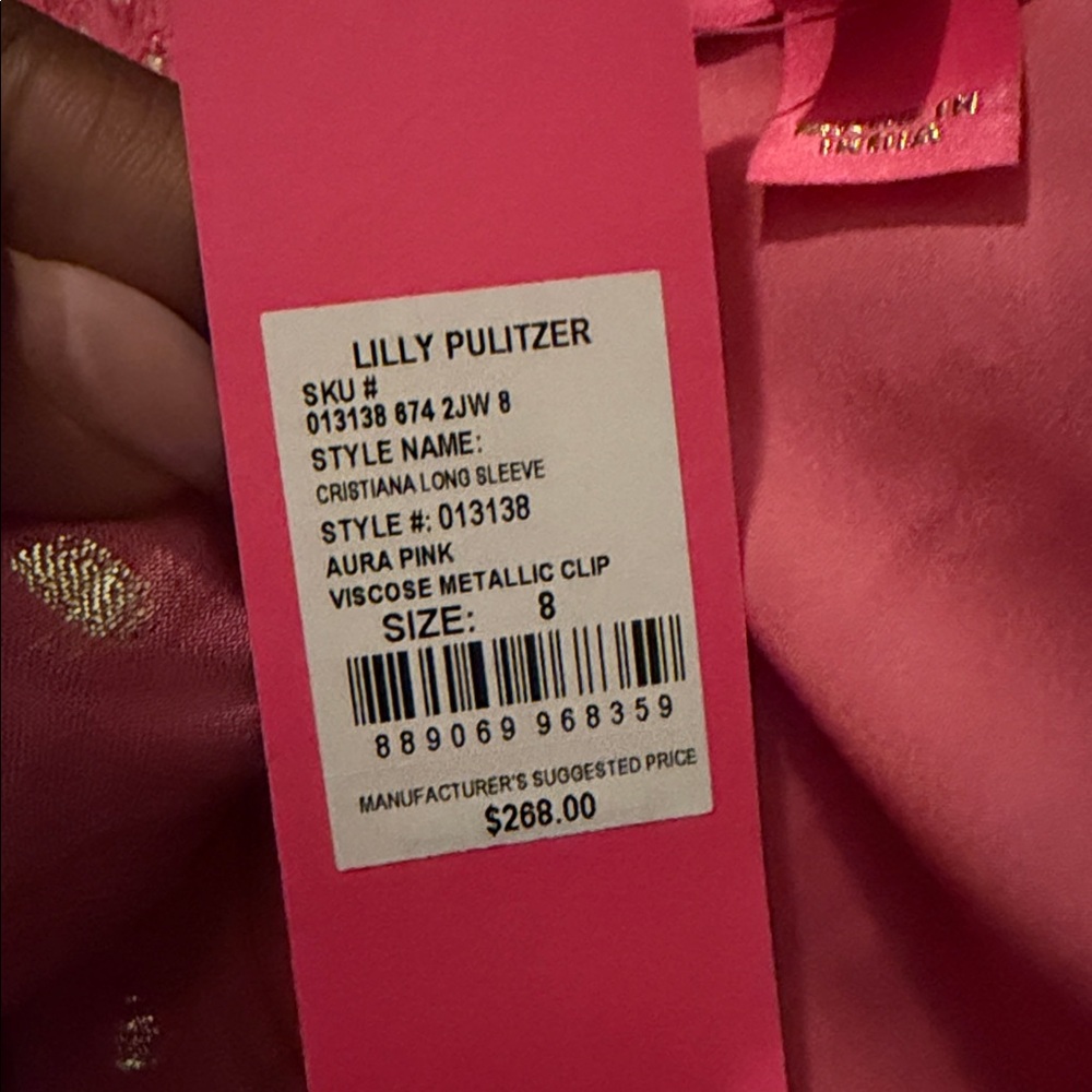 NWT Women's LILLY PULITZER MIDI Christiana Aura pink w/ viscose metallic clip 8 - Picture 4 of 4
